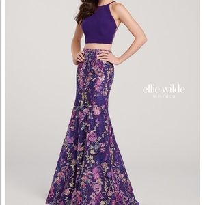 Two piece purple Ellie Wilde prom dress